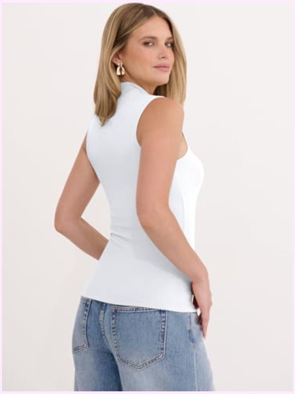 Mock Neck Tank Top Ribbed Knit Sleeveless Slim Fit Summer Basic Layer Tops - Picture 5 of 7